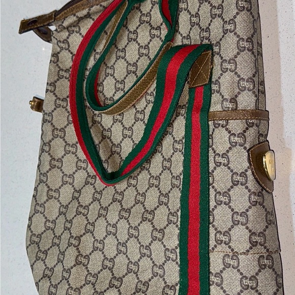 GUCCI GG Plus Supreme Web Sherry Line Tote Bag
Beige Red Green Auth - Picture 9 of 16